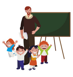 Teacher man with school boy and girl Royalty Free Vector