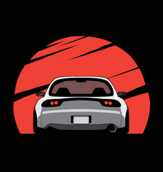 Cartoon japan tuned car on red sun background Vector Image