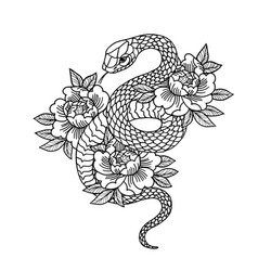 Tattoo with rose and snake with sacred geometry Vector Image