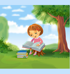 Cute girl reading book Royalty Free Vector Image