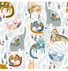 Seamless pattern with cute mom and baby elephant Vector Image