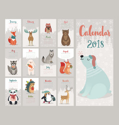 Calendar 2019 cute monthly calendar with forest Vector Image