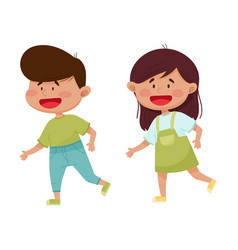 Friendly kids playing together with toy blocks Vector Image