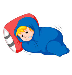 Sick kid lying in bed Royalty Free Vector Image