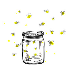 Glass transparent jar with glowing insects Vector Image