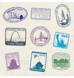 Usa famous cities stamps Royalty Free Vector Image