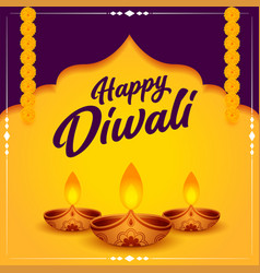 Yellow festival background with diwali diya lamp Vector Image