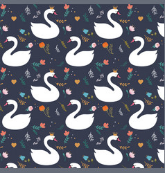 Cute swan princess with crown seamless Royalty Free Vector