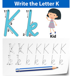 Letter k tracing alphabet worksheets Royalty Free Vector