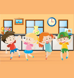 Happy children playing in the room Royalty Free Vector Image