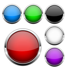 Round buttons glass colored icons with chrome Vector Image