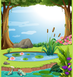 Scene with river in garden Royalty Free Vector Image