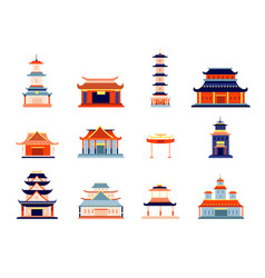 Cartoon traditional asian house objects set Vector Image