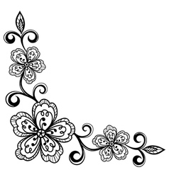 Black-and-white lace flower in the corner Vector Image