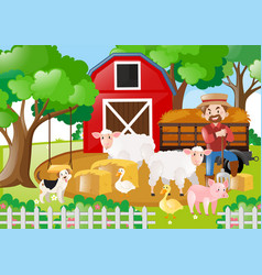 Farm scene with farmer and animals Royalty Free Vector Image