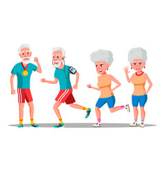 Elderly couple doing sports with dumbbells Vector Image