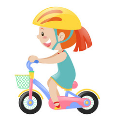 Little girl riding bike with helmet on Royalty Free Vector