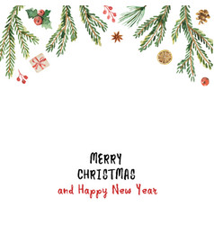 Watercolor christmas card with green fir Vector Image