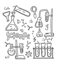 Hand drawn chemistry and science color icons set Vector Image