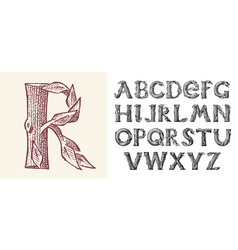 Wood tree texture font alphabet Royalty Free Vector Image