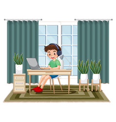 Cute boy using laptop computer Royalty Free Vector Image