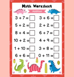 Math worksheet for kids addition mathematic Vector Image