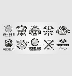 Set carpentry woodwork vintage logo craftsman Vector Image