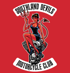 Beautiful girl on a motorcycle draw in retro style