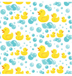 Rubber ducks in soap bubbles seamless pattern Vector Image