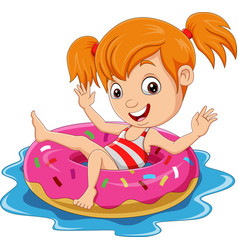 Cartoon little girl with inflatable ring Vector Image