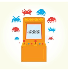 Retro space arcade game pixel elements invaders Vector Image