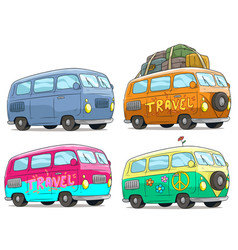 Cartoon cute violet retro van bus with luggage Vector Image