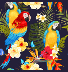 Seamless macaw pineapple and flowers Royalty Free Vector