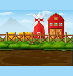 Farm landscape with shed and windmill Royalty Free Vector