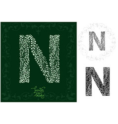 Letter N alphabet of green leaves Royalty Free Vector Image