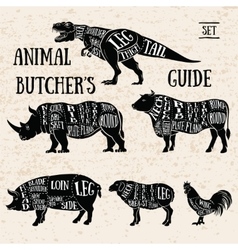 Meat cuts set diagrams for butcher shop scheme Vector Image