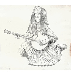 Banjo sketch line design isolated music Royalty Free Vector