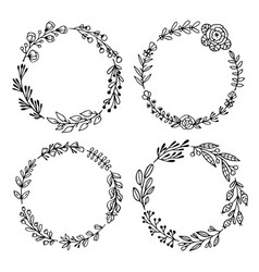 Set black hand-drawn wreaths on white Royalty Free Vector