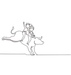 Single continuous line drawing happy cute boy Vector Image