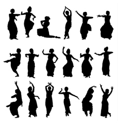 Silhouettes indian dancers Royalty Free Vector Image