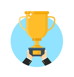 Hands human with trophy cup winner icon Royalty Free Vector