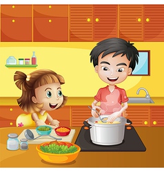 A young chef in the kitchen Royalty Free Vector Image