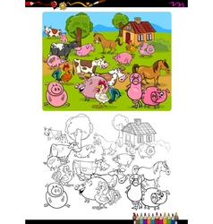 Cartoon farm animals coloring book Royalty Free Vector Image