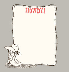 Cowboy background with western boots and hat Vector Image