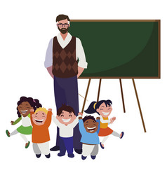 Teacher man with school boy and girl Royalty Free Vector