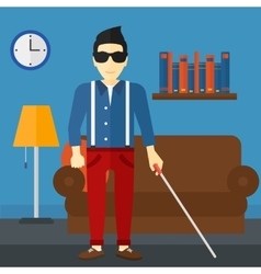 Blind man with stick Royalty Free Vector Image