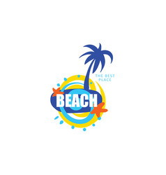 Logo sun palm trees sea Royalty Free Vector Image