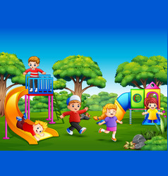 Happy kids playing in the playground Royalty Free Vector