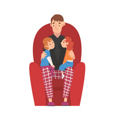 Cartoon of father and daughter sitting around Vector Image