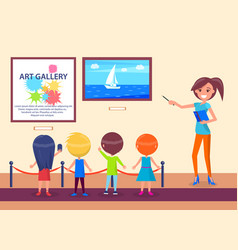 Art gallery excursion for children with guide Vector Image